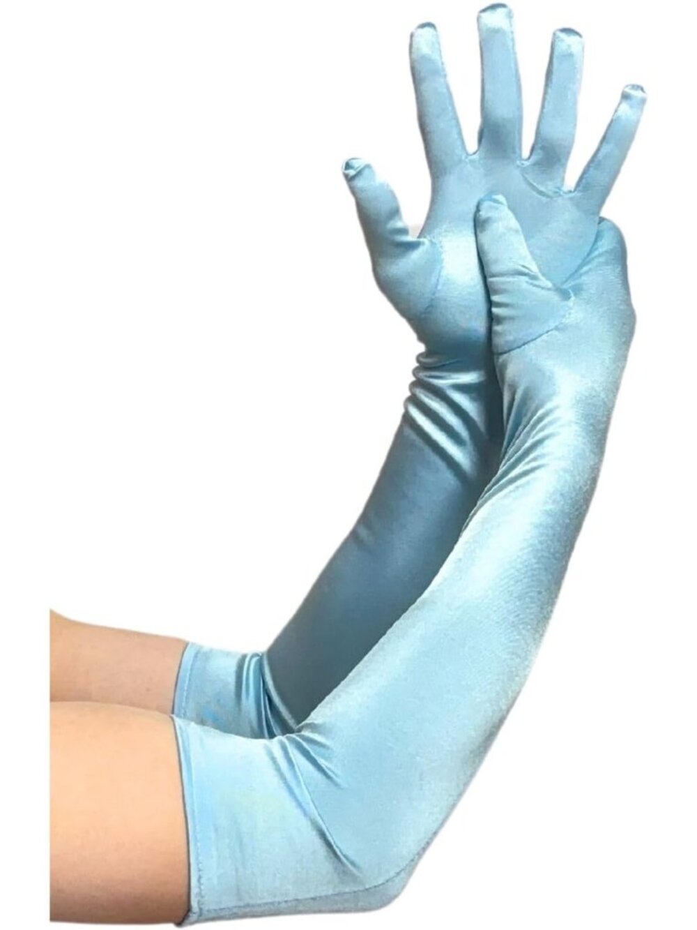 Women Light Blue Stretchy 1920s Gatsby Elbow Length Long Opera Party Satin Glove